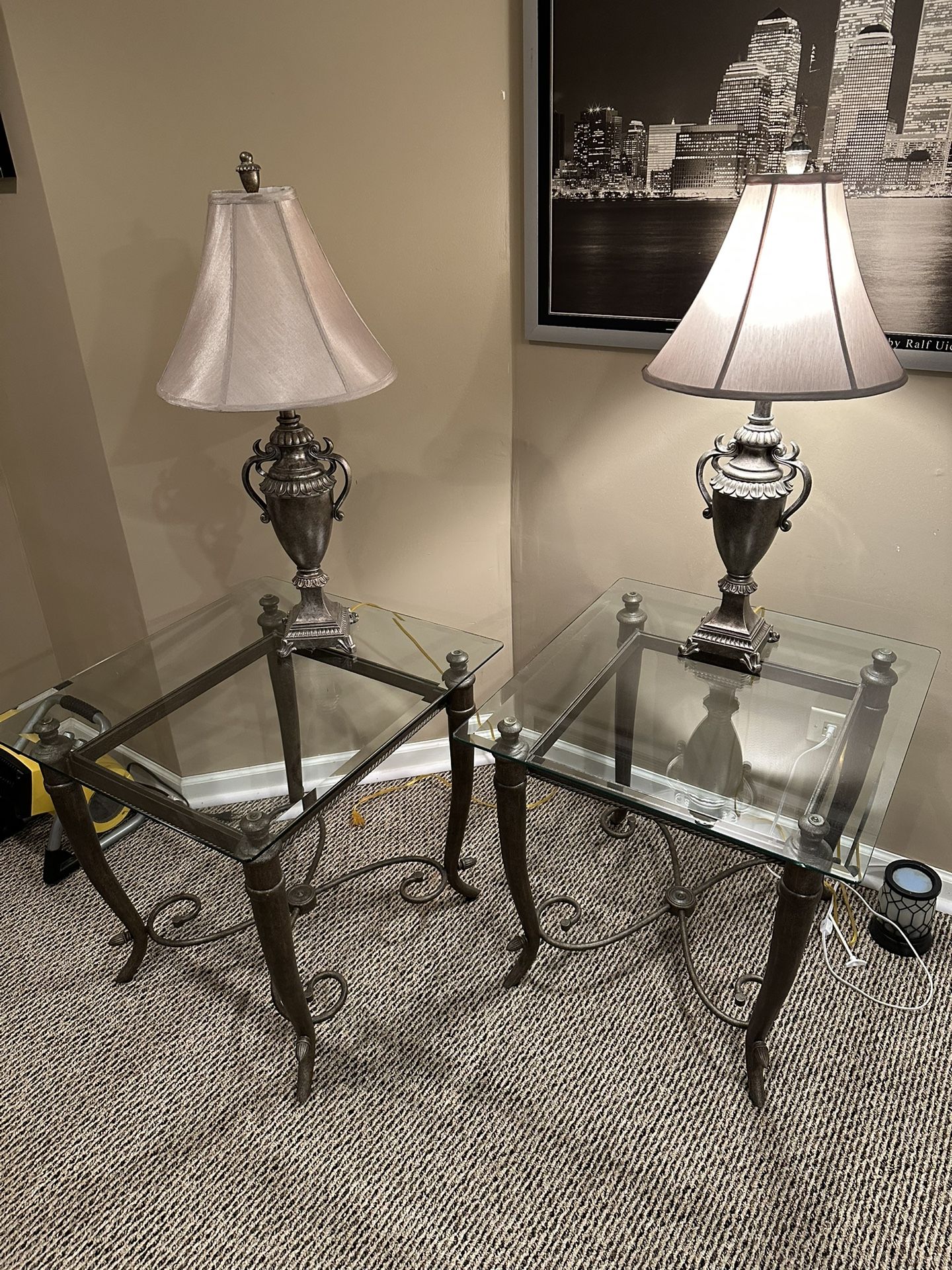 2 Glass Top Tables With Lamps