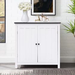 White MDF Wood 2-Door Bathroom Storage Cabinet with an Adjustable Shelf - 32.3" H x 31.5" W x 14.6" D,IF1731