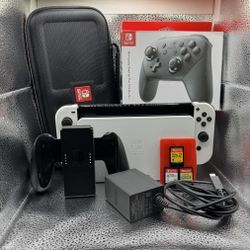 Nintendo Switch OLED - White w/ games and switch case