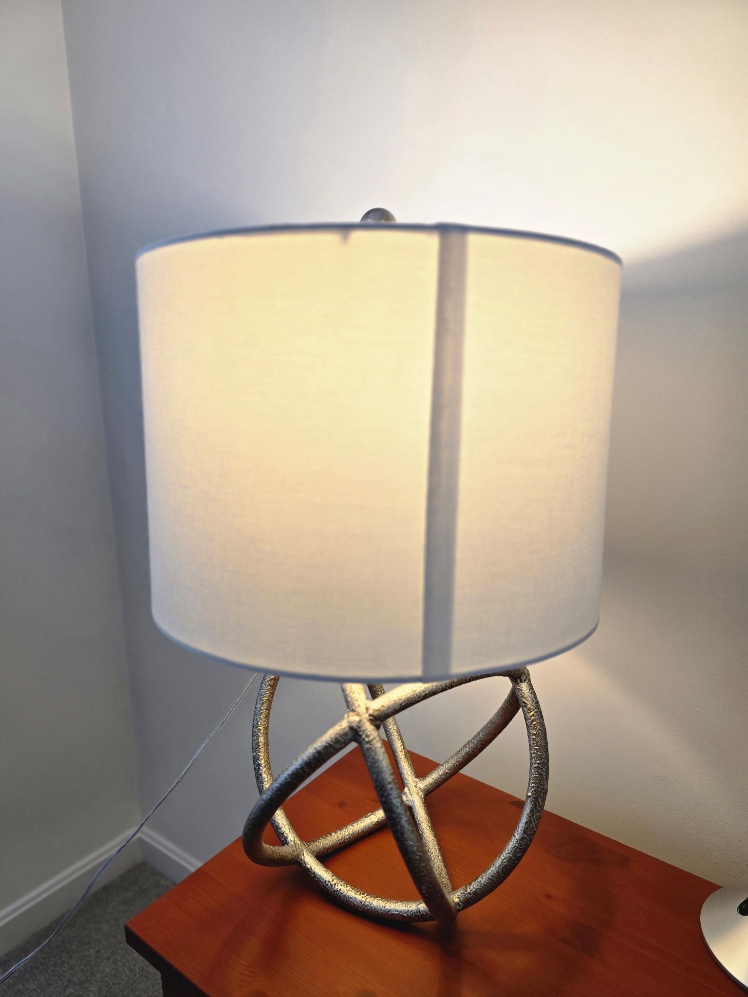 Set of 2 Modern Silver Orb Table Lamps w/ Fabric Shade