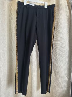 Women’s Snakeskin Trim Black Tuxedo Pants