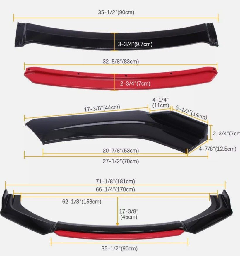 Dodge Charger SRT RT SXT Red Front Bumper Lip Spoiler Splitter + Strut Rods