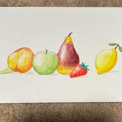 Acrylic Painting of Fruits on Blank Canvas, Handmade