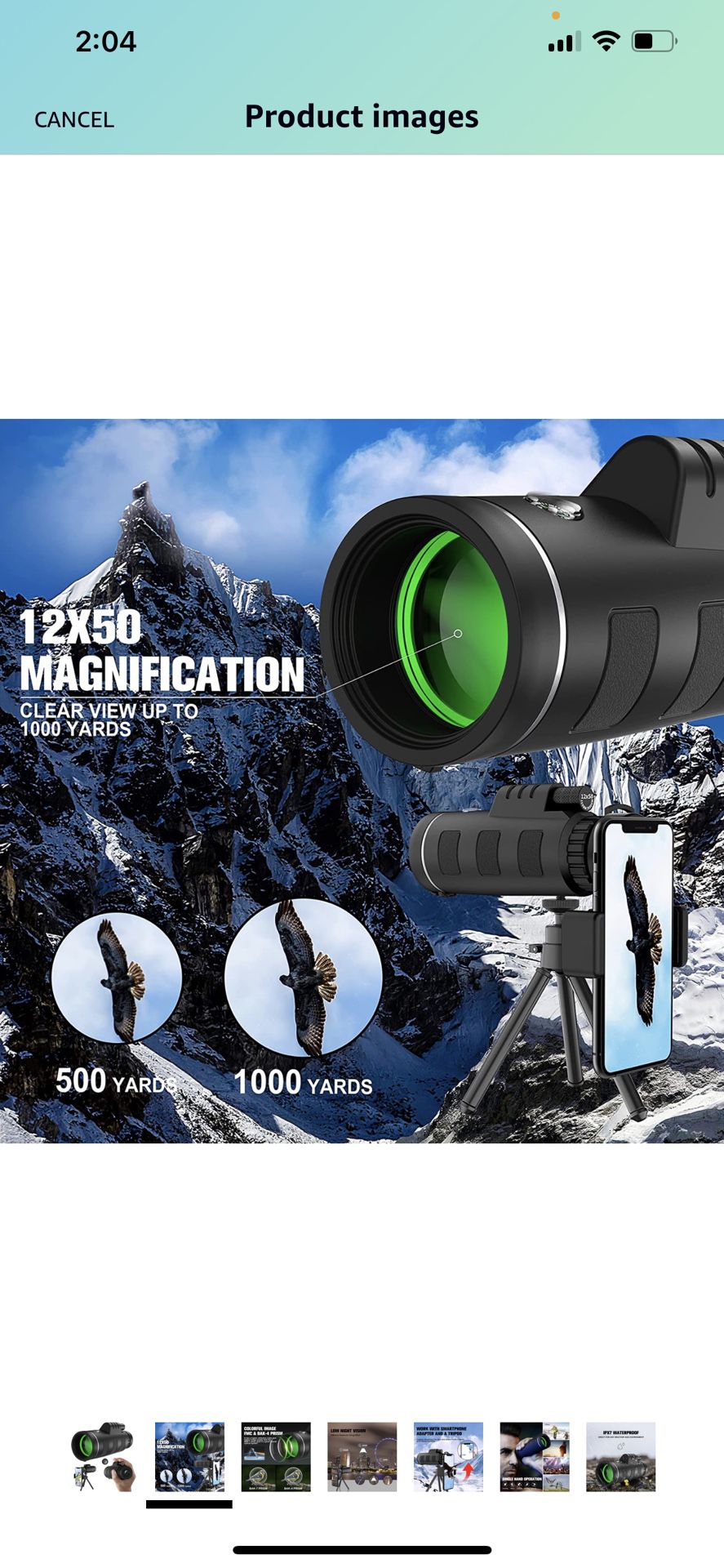 Fairy Sword 12x50 High Definition Monocular Telescope with Smartphone Adapter, BAK4 Prism FMC Monocular with Clear Low Light Vision for Wildlife Hunti