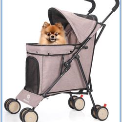 Umbrella Dog Stroller, 4 Wheels Pet Strolling, Foldable Carrier Pet Stroller for Small Dogs Cats, with Carrying Strap and Cup Holder, Dog Poop Bags & 