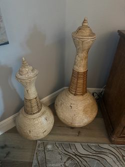 Set of 2 Large Rustic Decorative Floor Vases
