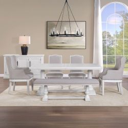 🛋 7PC DINING SET WITH SERVER (TABLE, 2 ARM CHAIRS, 2 SIDE CHAIRS, BENCH & SERVER)
