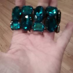 Blue-Green crystal handmade stretch beaded bracelet 7" to 71/2


