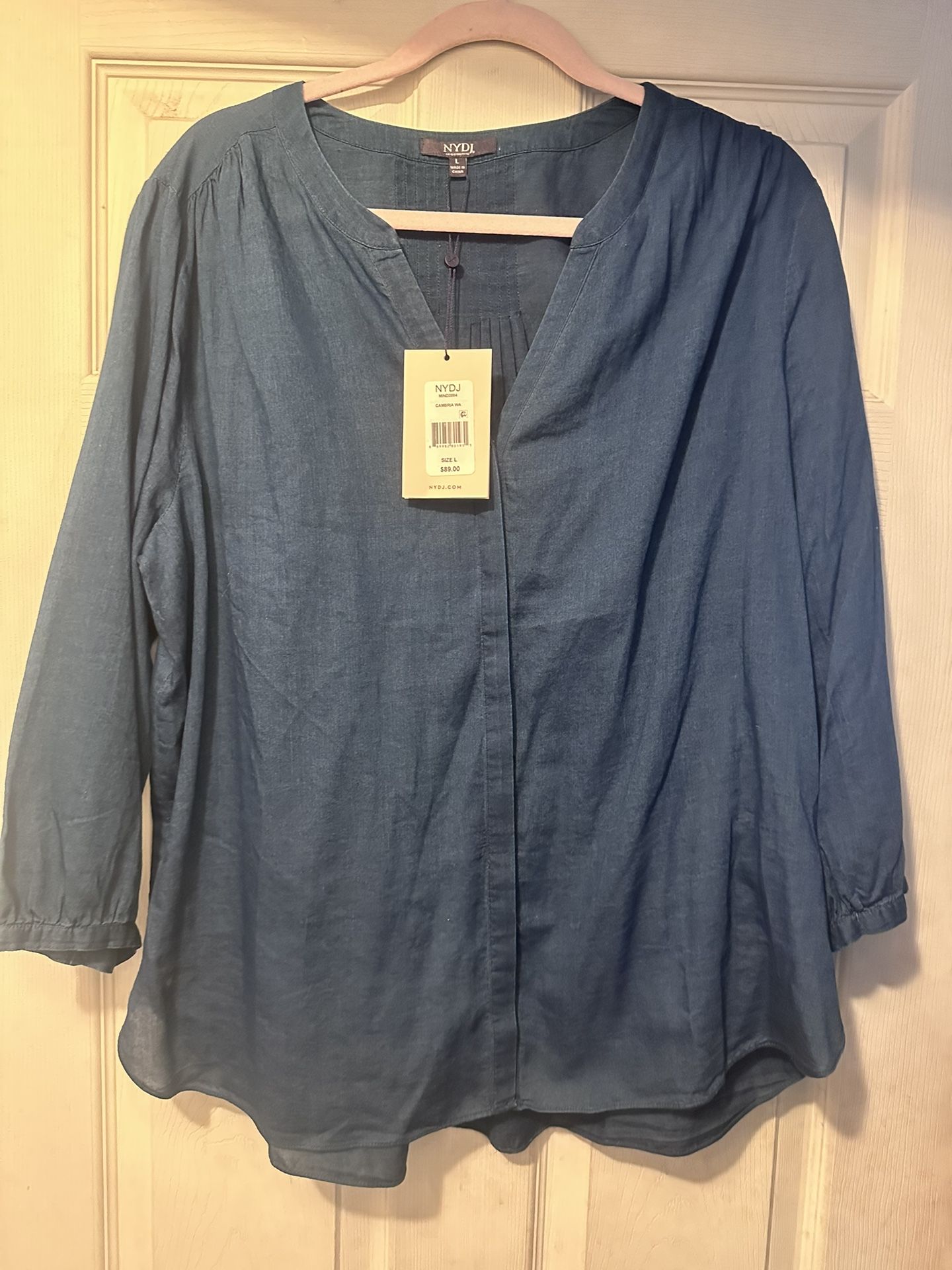 NYDJ Pintuck Blouse (navy blue) Size L