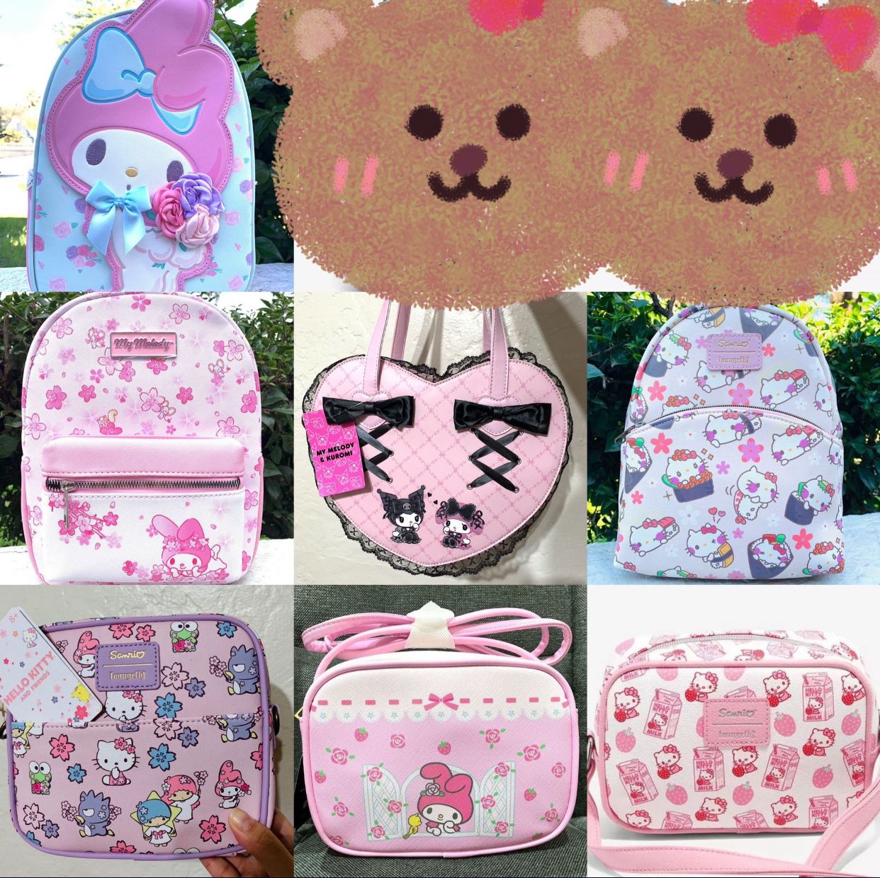 $65 Each ❤️ Sanrio My Melody Kuromi Hello Kitty Backpack And Crossbody Bag 