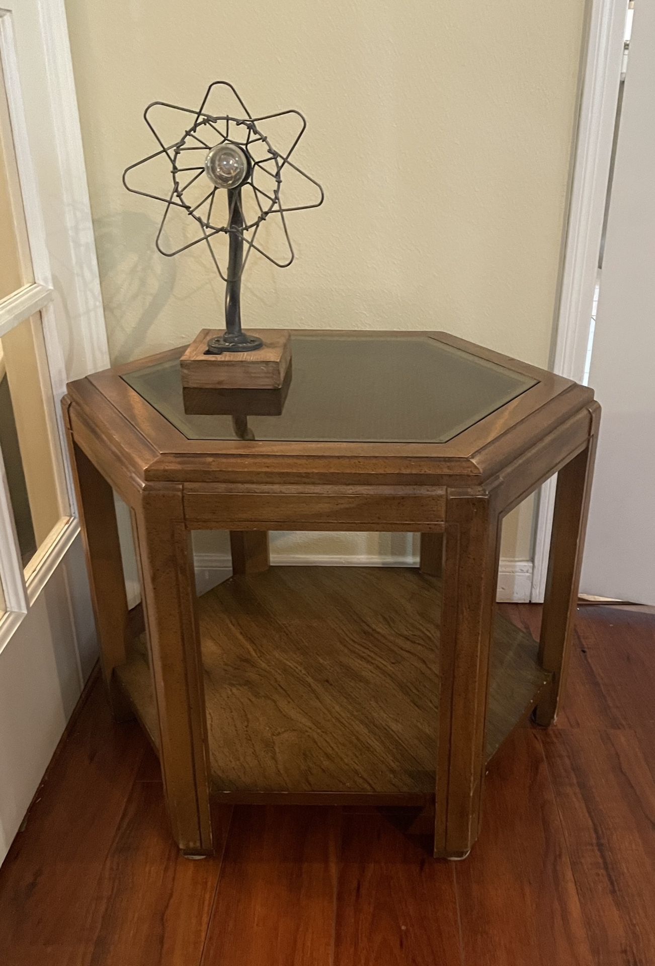 vintage hexagon End table Side Table with Glass Top