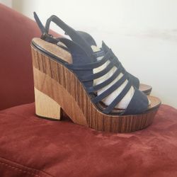 New - Vince Camuto Onia Blue Suede Platform Sling Back Heel Wedge Sandals Women's Size 8.5M. 