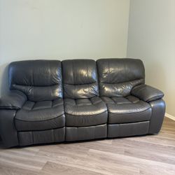 Dark Grey- Blue Leather Recliner  Couch