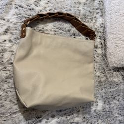 ‘Borse In Pelle’  Leather Women’s Handbag Bone Brown Pleated Shoulder Strap . NEW