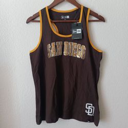 Women's San Diego Padres New Era Script Women’s Tank Top T-Shirt Brown Gold