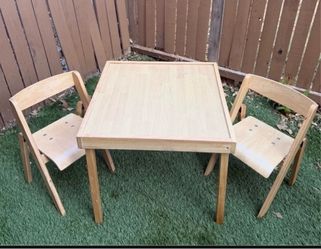 Stakmore Juvenile Kids Folding 3 Piece Wood Table and Chair Furniture Set