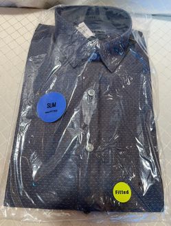 Express Men’s Fitted Gray Polka Dot Dress Shirt Collared 13-13.5 XS