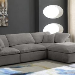 Cozy Velvet Modular Fiber Filled Cloud-Like Comfort Overstuffed Reversible Sectional Grey

