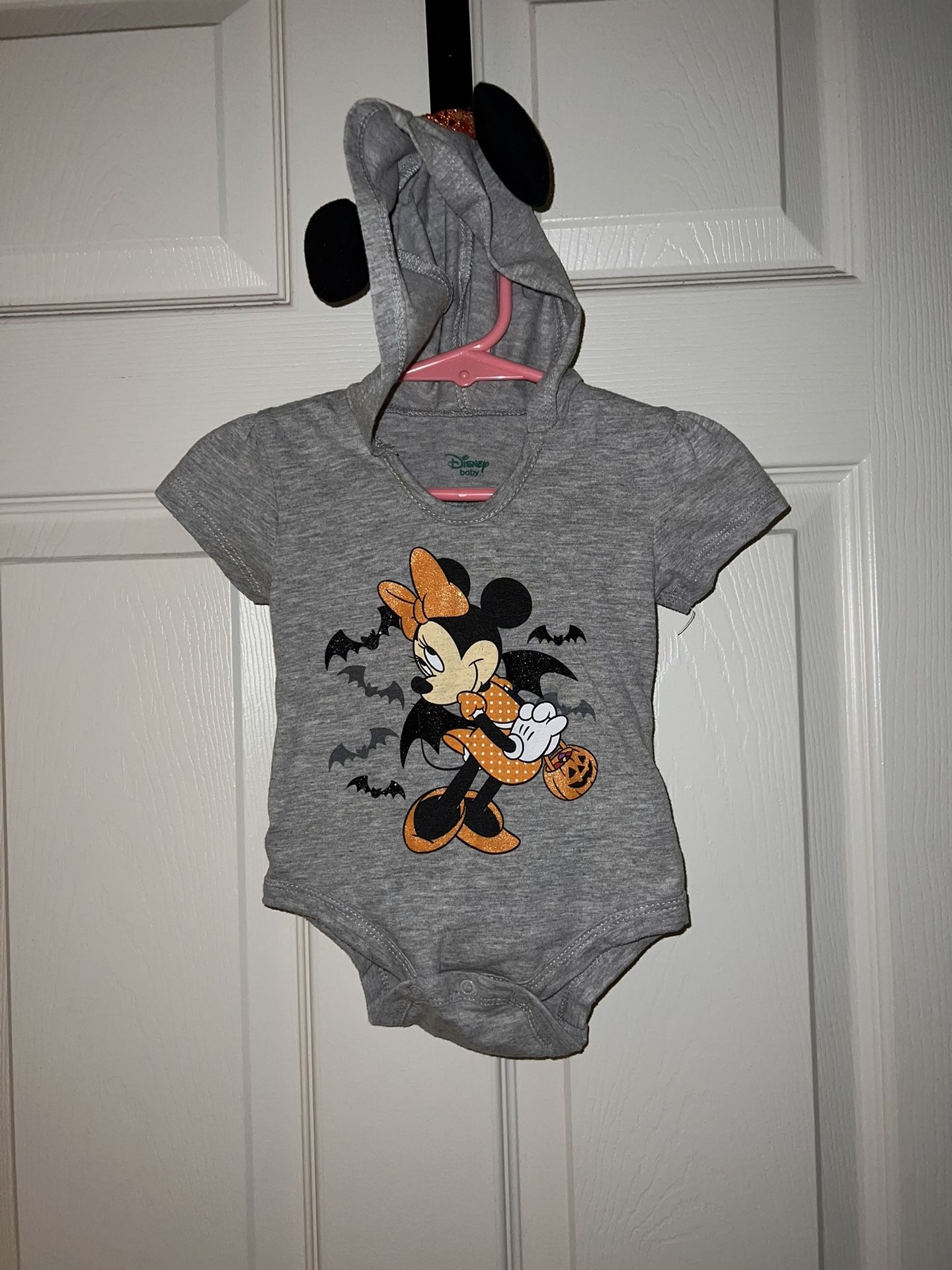 Disney Baby Halloween Minnie Mouse Pumpkin Bodysuit Onesie Mouse Ears 3-6 Month