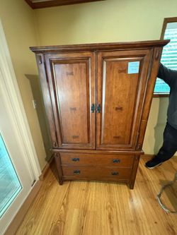 Rich Hardwood Armoire with Two Drawers with Inlay Bow Tie Design
