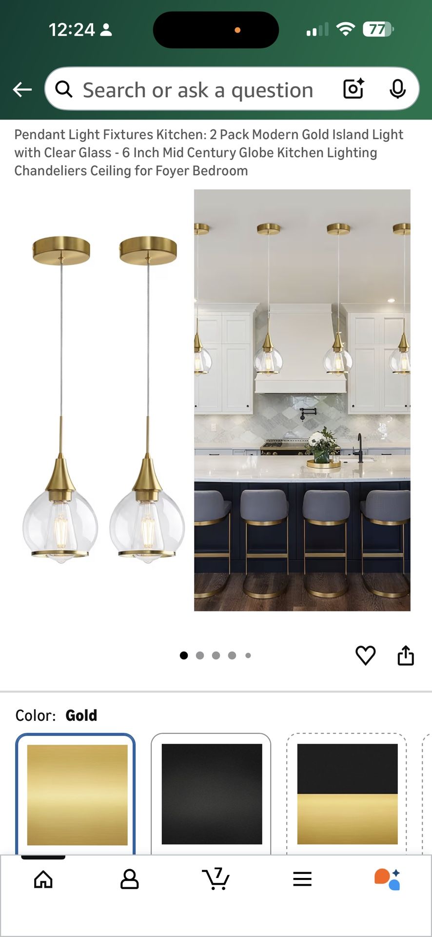 Pendant Light Fixtures Kitchen: 2 Pack Modern Gold Island Light with Clear Glass - 6 Inch Mid Century Globe Kitchen Lighting Chandeliers Ceiling for F