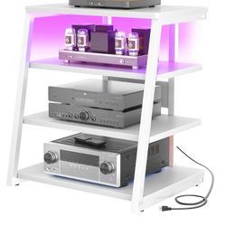 Armocity 4-Tier Corner TV Stand 30'' Entertainment Center AV Media Stand Rack Audio Tower, White
with Power Strips with LED Lights with Adjustable She