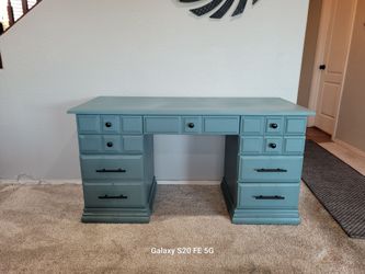 Painted Wood Pedestal Desk with Drawers