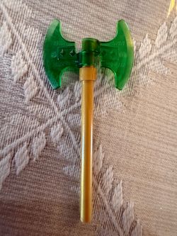 LEGO Ninjago Trans Green Double Axe Head 53454 Viking Pearl Gold Staff As Is