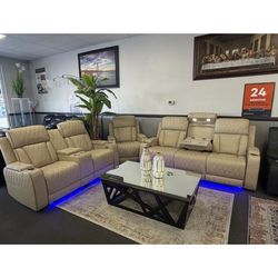 Power Reclining Sofa Set with LED Lighting