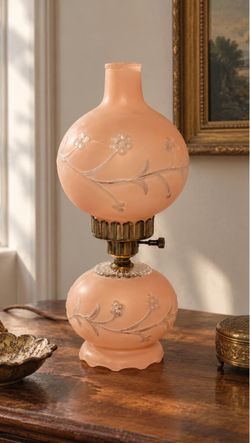 Vintage Pink Satin Glass Gone with the Wind Lamp