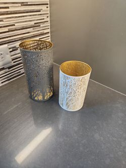 Metal tree etched candle holders