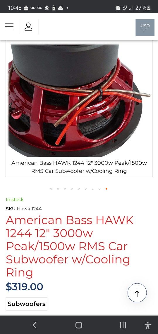 12 inch American Bass Hawk like New 3500 watt 40hm or 1 ohm sta le Dual voice coil bought New