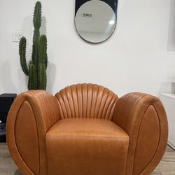 Camel Leather Shell Chair Modern Accent Chair