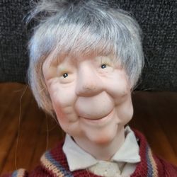 VINTAGE RARE NEW PORCELAIN 16" GRANDPA WITH WOOD ROCKING CHAIR ACCESSORIES DOLL