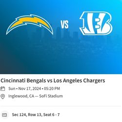Charging Versus Cincinnati Bengals Three Tickets