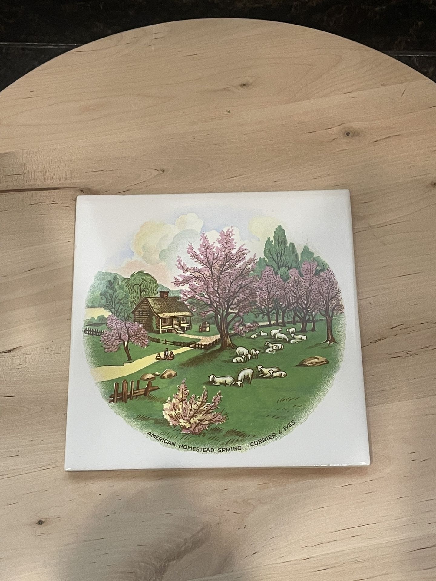 Vintage Currier & Ives Salem  4 Seasons Tiles Trivet