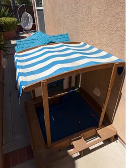 Kids Wooden Sandbox with Canopy & Bench Seats