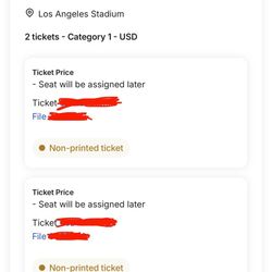 2 Tickets World Cup Match 73 2A 2B Cat 1