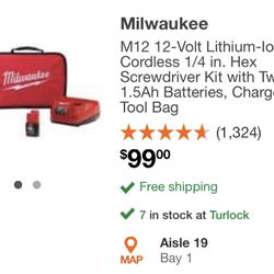 New Milwaukee M12 1/4” Screwdriver Kit