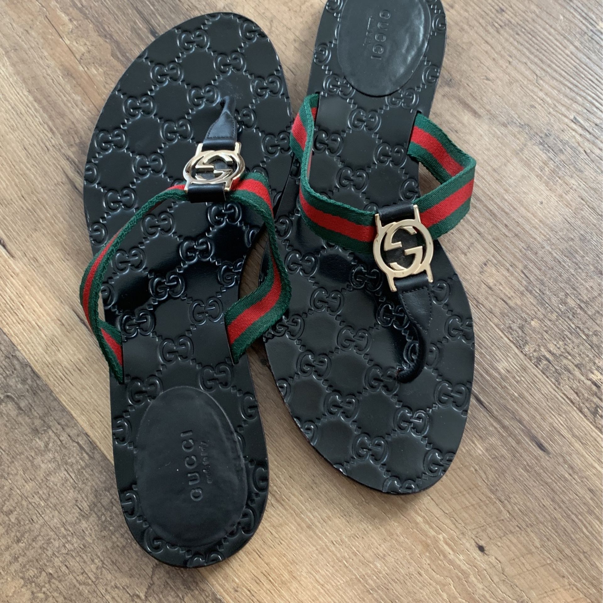 Gucci GG Thong Web Flat Sandal Classic Red Green Black 41