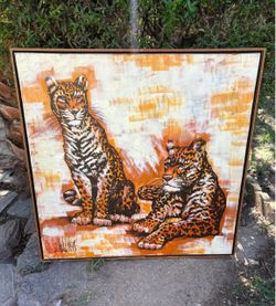 Large Mid Century, 1970’s Signed J. Wallker Leopard Oil Painting