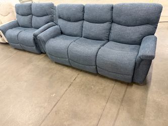 Blue Fabric Reclining Sofa Set