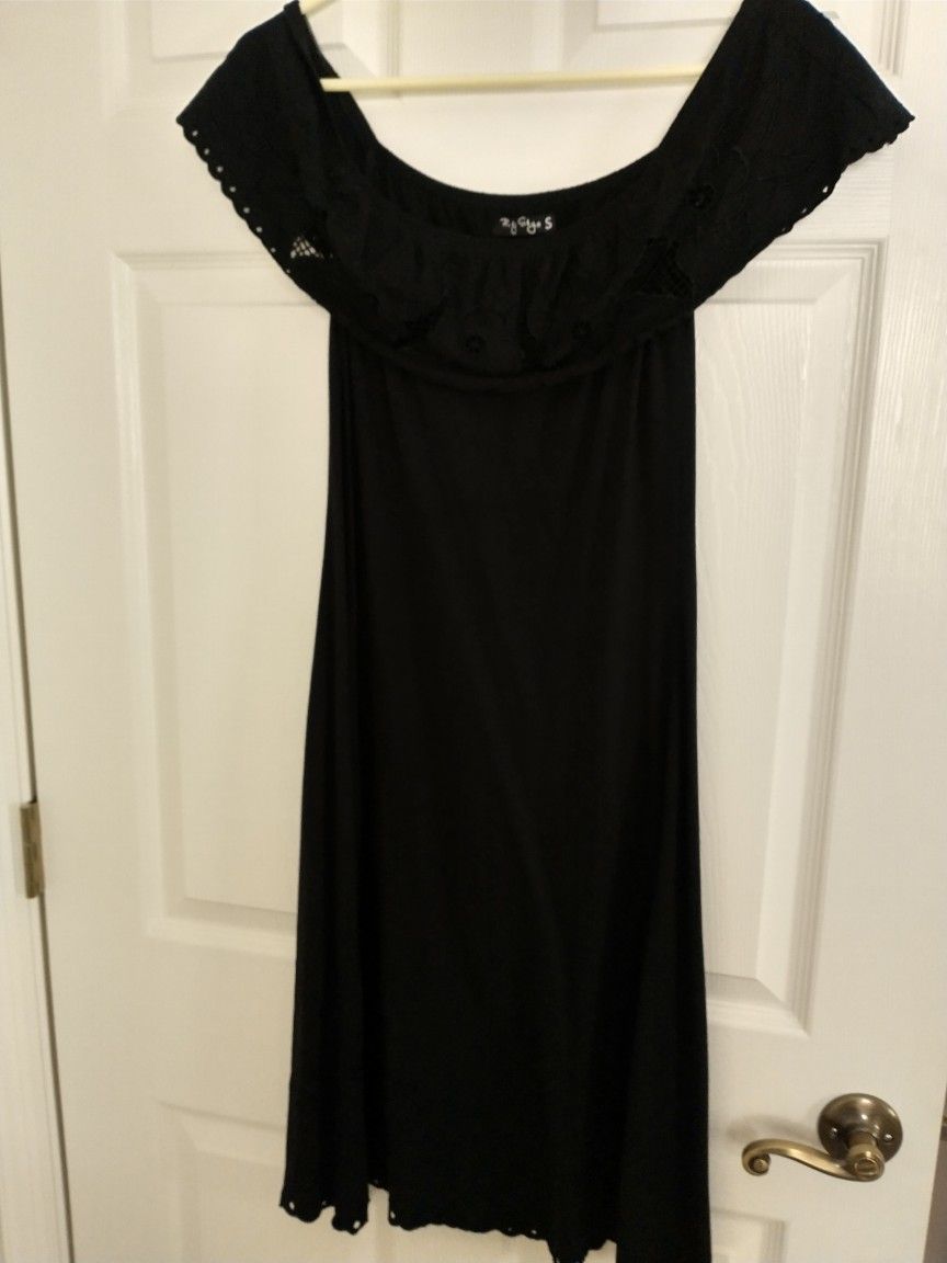 Black Embroidered Adjustable Shoulder Sundress