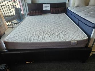 Brand new black faux leather full siye platform bedframe + 10" thick soft innerspring mattress