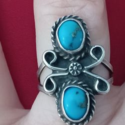 Vtg.Native Sterling Silver Turquoise ring- Sz7