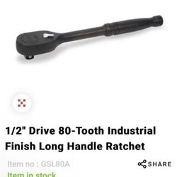 Snap On 1/2" Drive 80-Tooth Industrial Finish Long Handle Ratchet $100