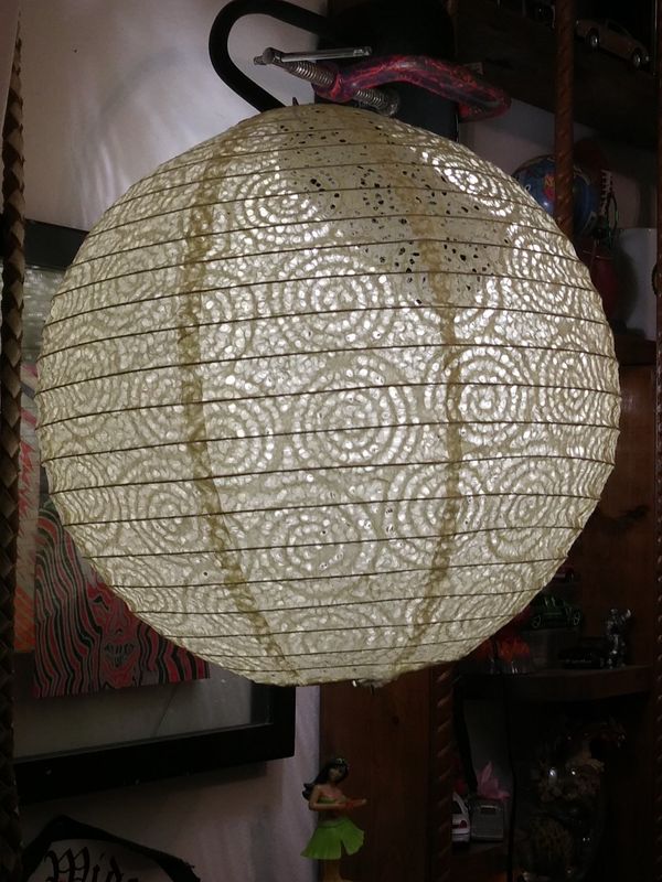 chinese bamboo lantern with metel rings and light hanger. for Sale in