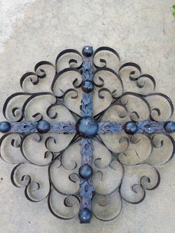 Vintage Wrought Iron  wall Hanging Decoration " Fleur De Les "