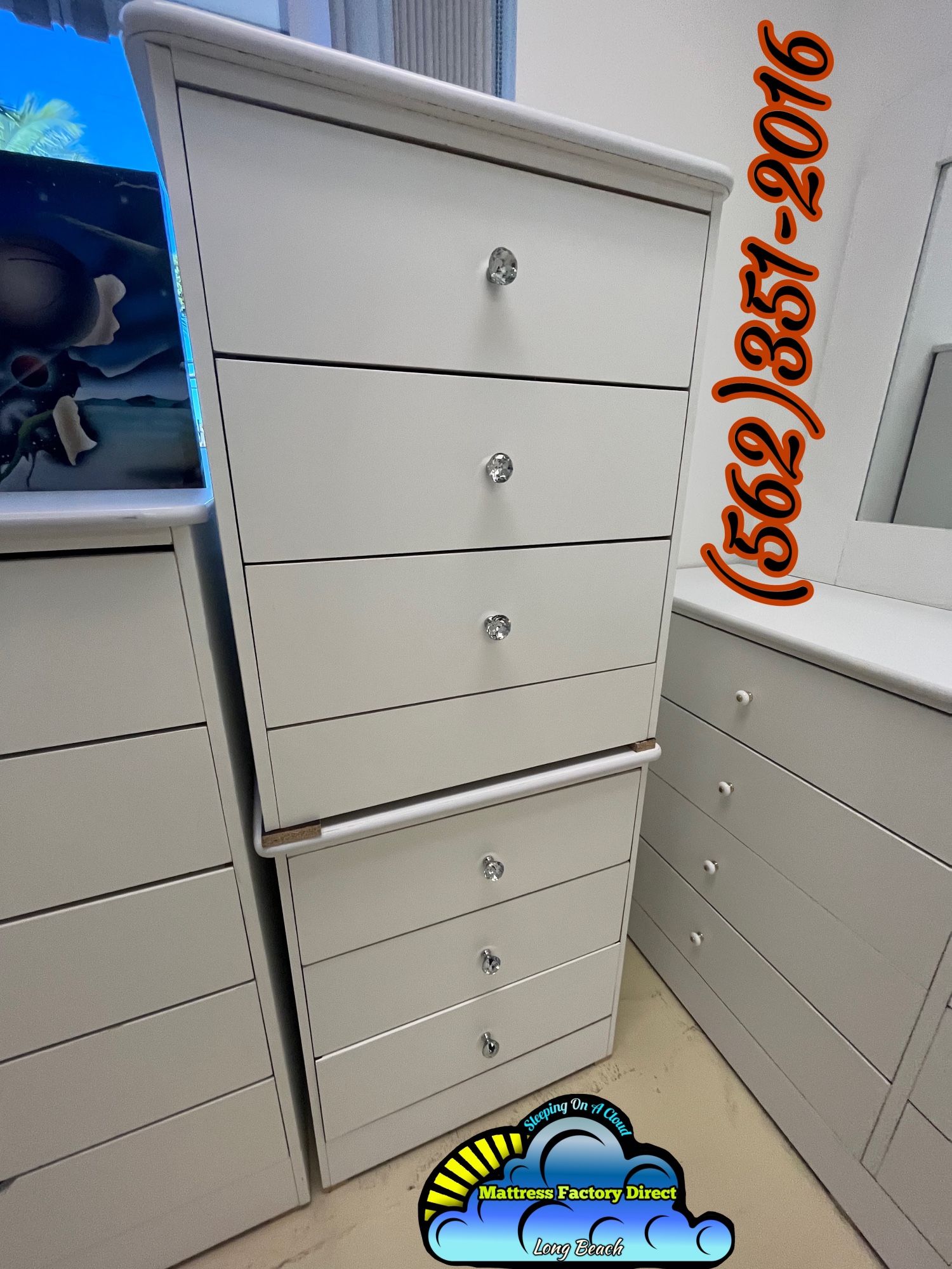 Three Drawer Diamond Knob Chest Nightstands