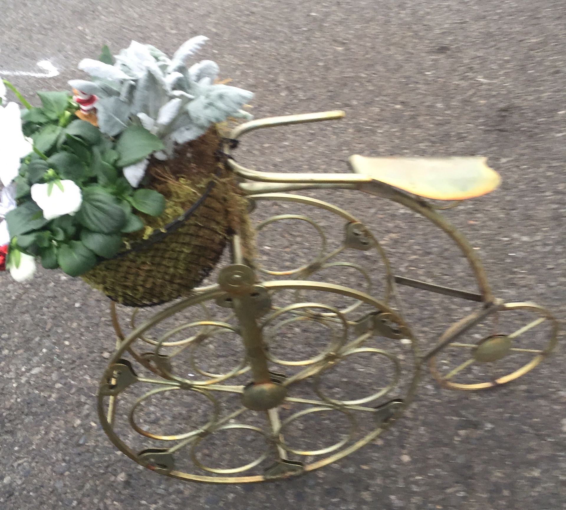 Outdoor bicycle planter with wine rack!